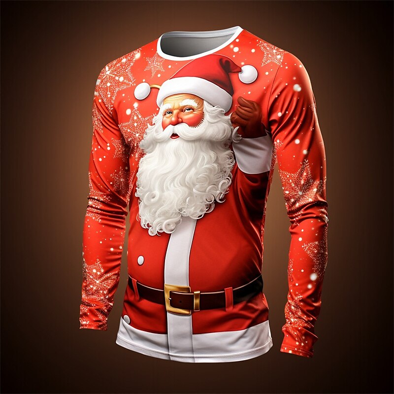 Men's 3D Print Graphic Santa Claus Fashion Casual T-shirt Tee Christmas T shirt Long Sleeve Crew Neck