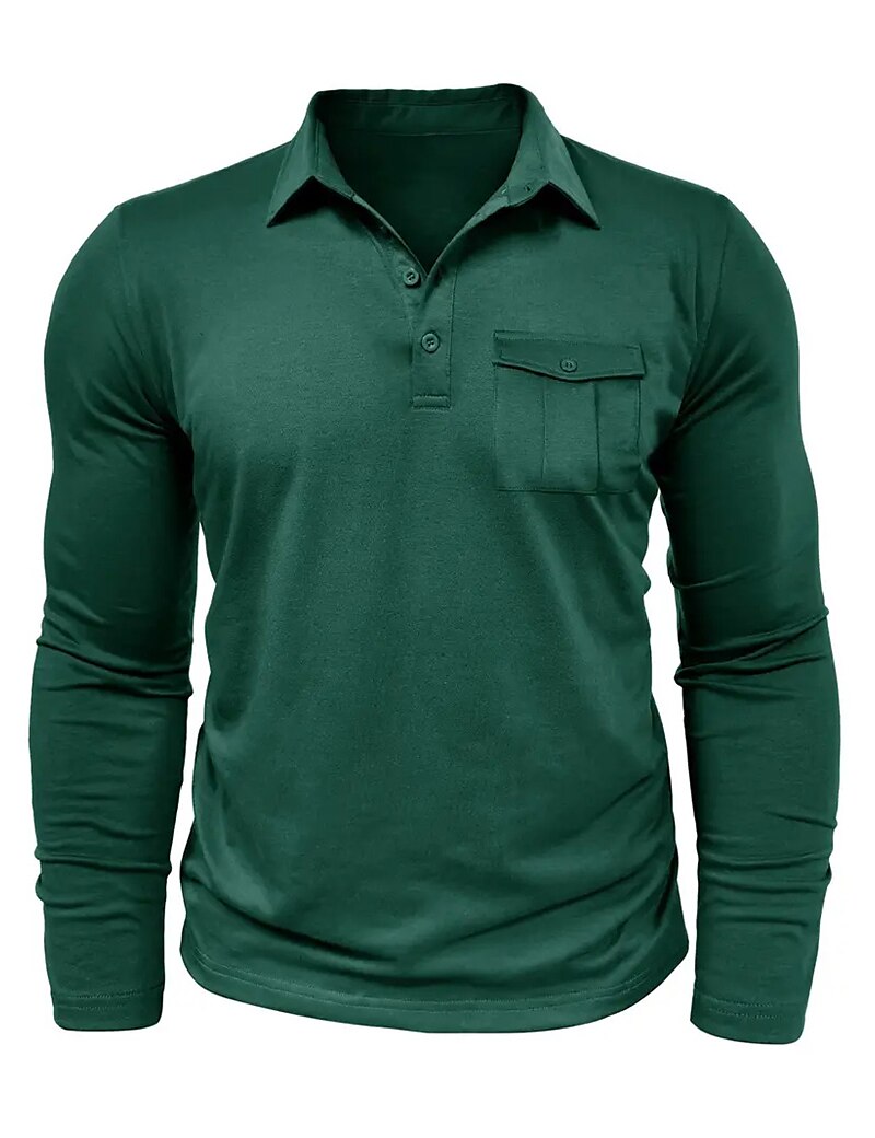 Men's Button Up Casual Sports Lapel Long Sleeve Fashion Basic Plain Button Pocket Spring &  Fall Regular Fit Polo Shirt