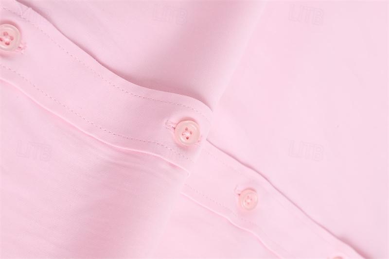 Men's Shirt Dress Shirt Light Blue Black White Long Sleeve Plain Lapel Summer Office & Career Wedding Party Clothing Apparel