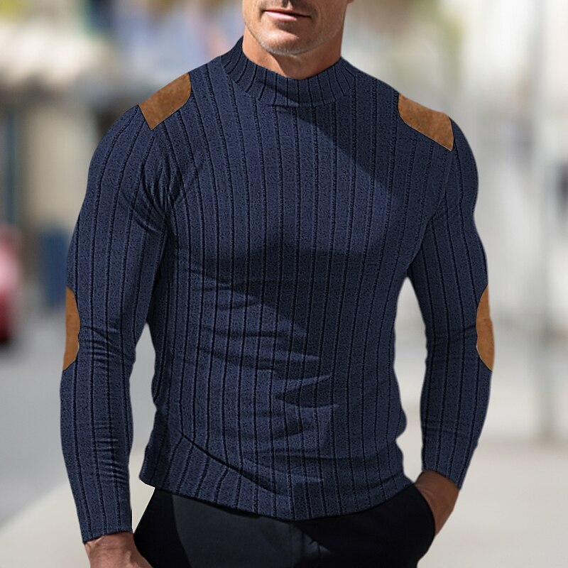 Men's Basic Turtleneck Long Sleeve T-shirt Tee Tops Color Block 
