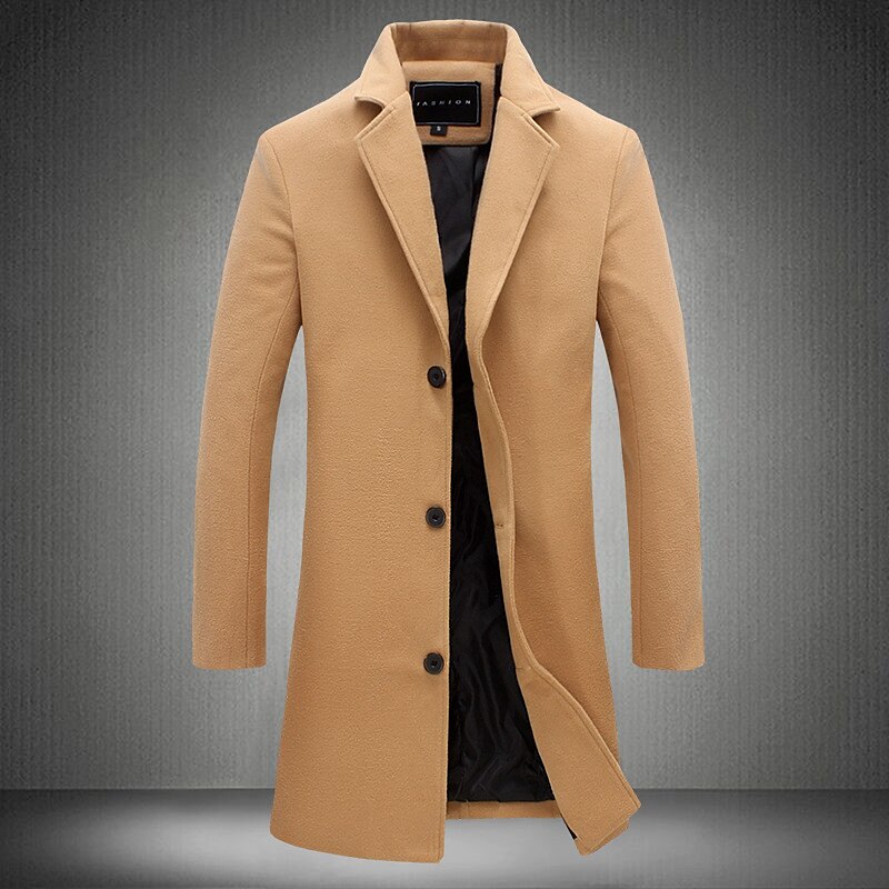 Men's Winter Coat Overcoat Long Trench Coat Outdoor Daily Wear Fall & Winter 95% Polyester 5% Spandex Outerwear Clothing Apparel Fashion Streetwear Plain Lapel Double Breasted