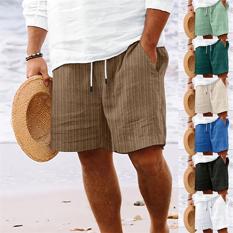 Men's Summer Shorts Beach Shorts Casual Shorts Pocket Drawstring Elastic Waist Plain Comfort Breathable Short Holiday Vacation Beach Hawaiian Boho Black White