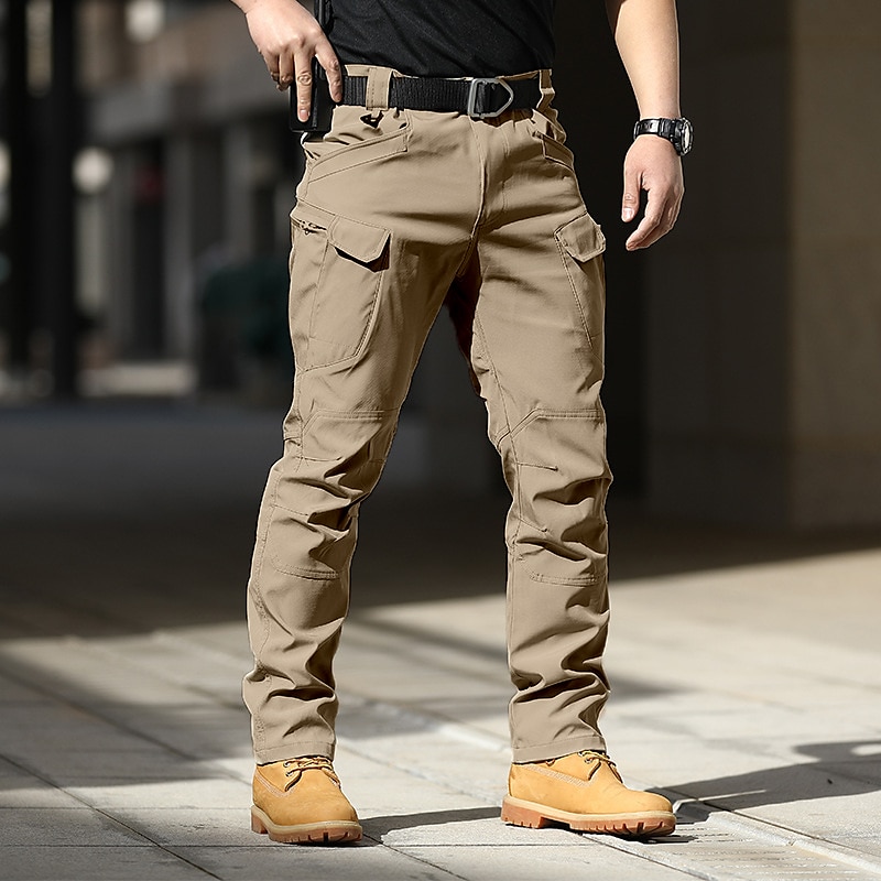Men's Cargo Pants Tactical Trousers Classic Multi Pocket Straight Leg Solid Color Comfort Outdoor Full Length Casual Daily Streetwear Stylish Black+Grey Black Micro-elastic