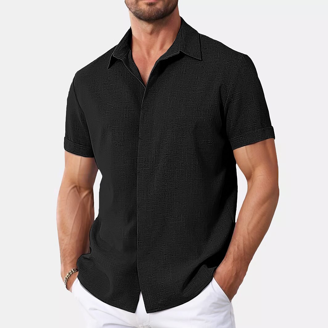 Men's Shirt Linen Shirt Summer Shirt Casual Shirt Beach Shirt Button Down Shirt Plain Casual Daily Black White Pink Blue Short Sleeve Collar Summer Clothing Apparel