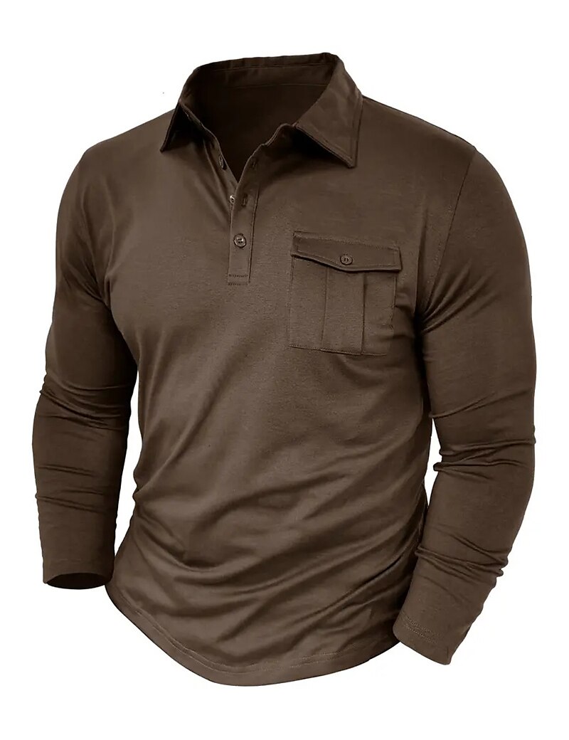 Men's Button Up Casual Sports Lapel Long Sleeve Fashion Basic Plain Button Pocket Spring &  Fall Regular Fit Polo Shirt
