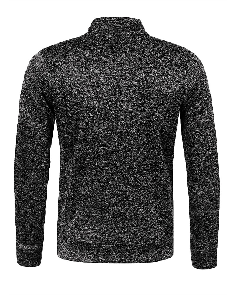 Men's Casual Jacket Sweater Coat Vacation Daily Warm Pocket Fall Winter Plain Fashion Classic Stand Collar Regular Black Navy Blue Blue Gray Jacket