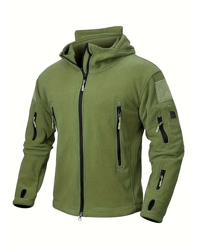 Men's Fleece Jacket Military Jacket Tactical Jacket Daily Vacation Thermal Warm Pocket Fleece Fall & Winter Plain Fashion Streetwear Hooded Regular Black Khaki Army Green Gray Jacket