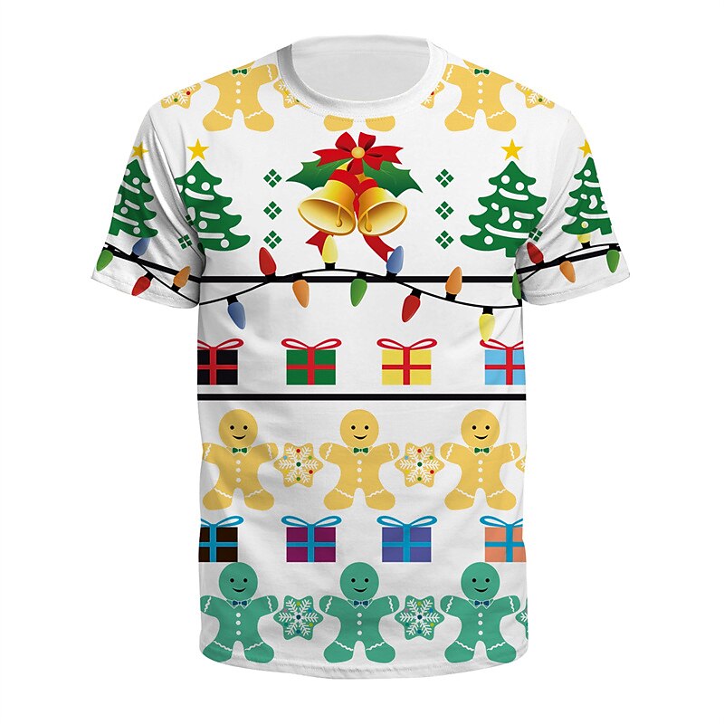 Christmas T Shirt Men's T shirt Tee Cartoon Graphic Prints Crew Neck White+Red Red+Army Green+White Green Black Pink 3D Print Outdoor Christmas Short Sleeve Print Clothing Apparel Sports Designer