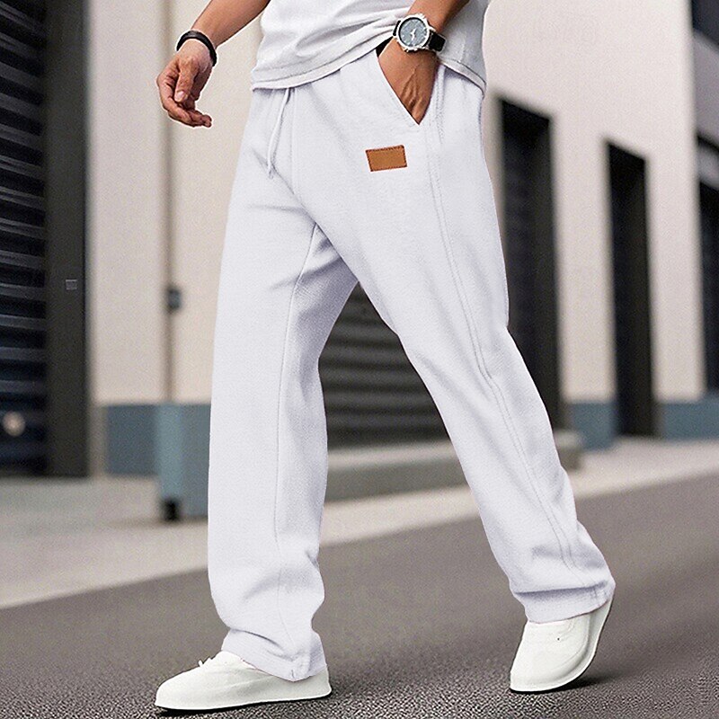 Men's Sweatpants Trousers Straight Leg Sweatpants Drawstring Pocket Elastic Waist Plain Comfort Sports Outdoor Daily Fashion Casual Black White Micro-elastic