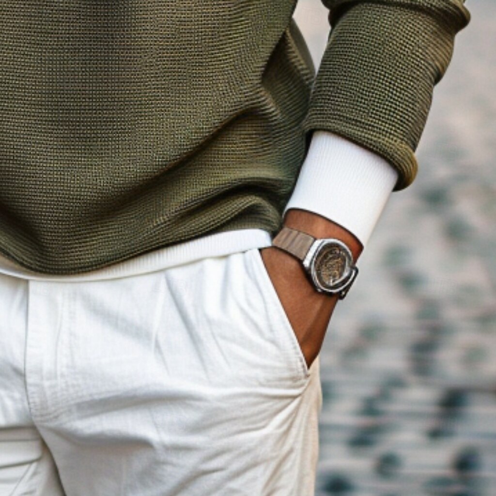 Men's Waffle T-shirt Pullover Sweatshirt Tee Top Long Sleeve Shirt Plain Crew Neck Street Vacation Long Sleeve Fashion Fake two piece Clothing Apparel Fashion Designer Basic