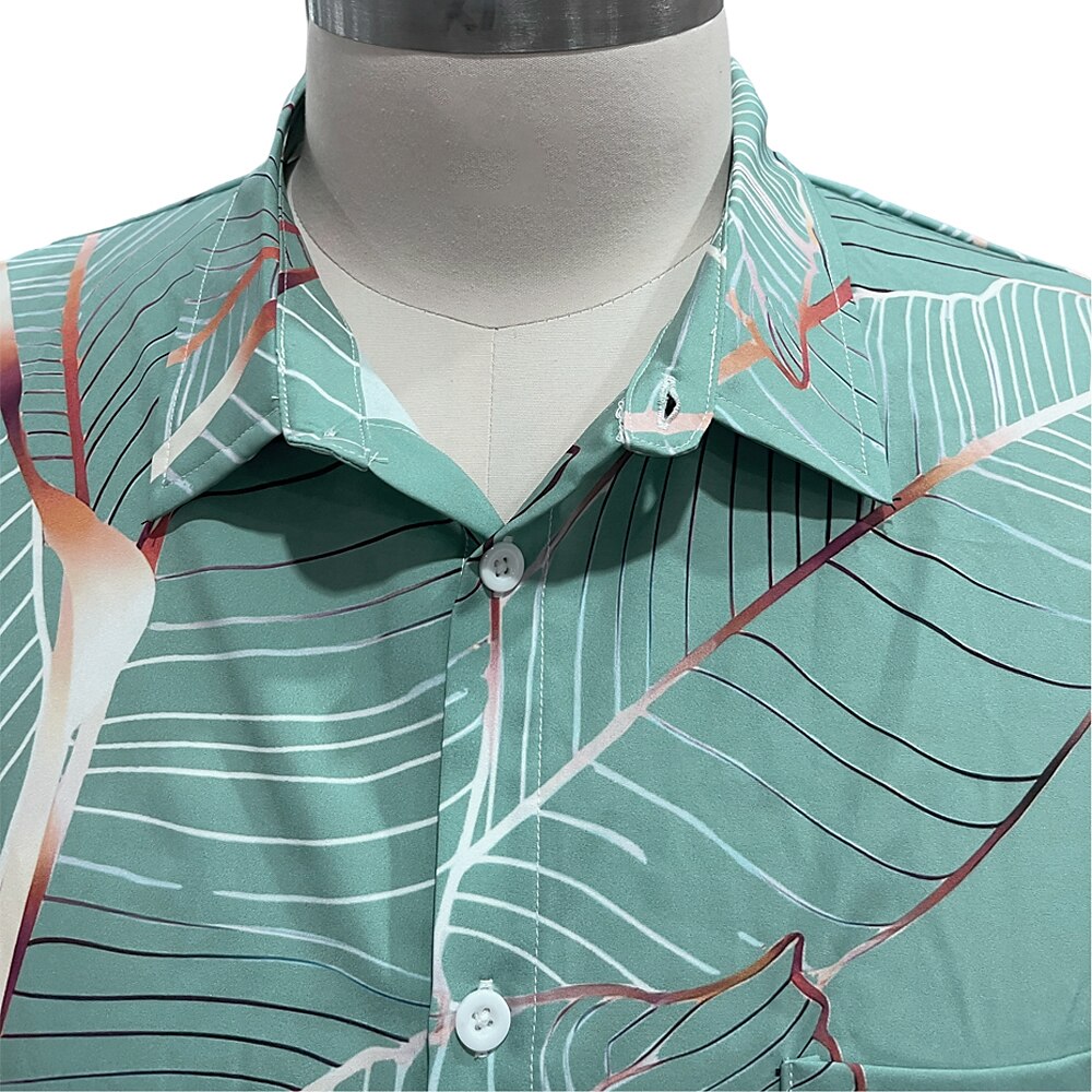 Men's Palm Leaf Tropical Plants Summer Hawaiian Shirt Button Up Shirt Short Sleeve Hawaiian Resort Vacation Holiday Beach Wear Summer Spring Turndown Collared Shirts Front One Pocket Pink Blue