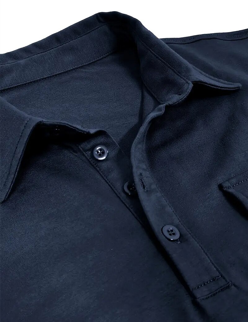 Men's Button Up Casual Sports Lapel Long Sleeve Fashion Basic Plain Button Pocket Spring &  Fall Regular Fit Polo Shirt