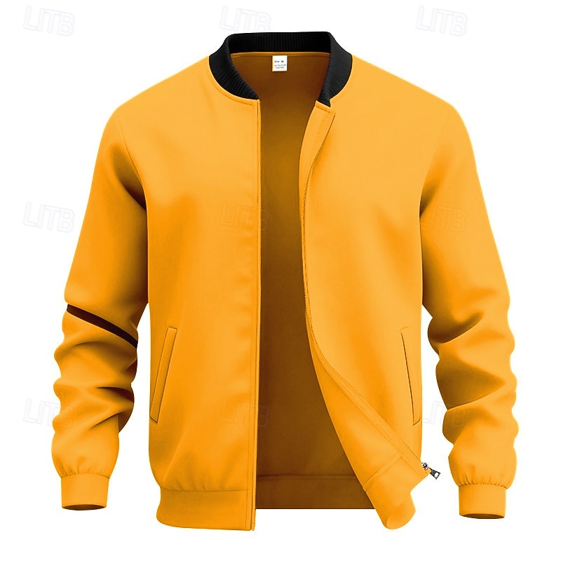 Men's Lightweight Jacket Casual Jacket Vacation Daily Breathable Pocket Spring Fall Plain Fashion Classic Stand Collar Regular Black Yellow Red Navy Blue Royal Blue Jacket