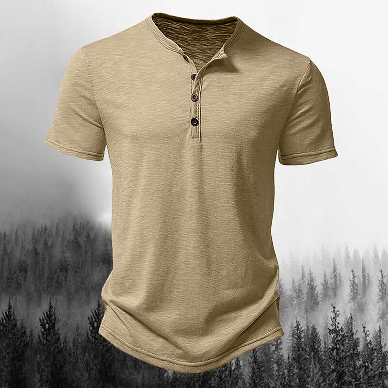 Men's T shirt Tee Henley Shirt Tee Top Plain Henley Street Vacation Short Sleeves Button Clothing Apparel Designer Basic Modern Contemporary