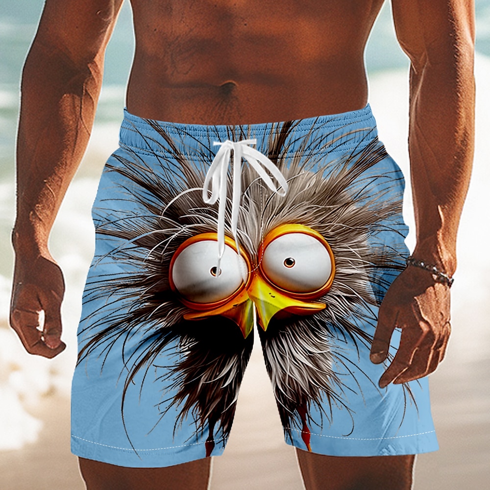 Men's Animal Cartoon Frizzle Chickens Swim Trunks Swim Shorts Board Shorts Mid Waist Funny Outdoor Vacation Side Pockets Mesh Lining Elastic Drawstring Waist Designer Clothing Apparel
