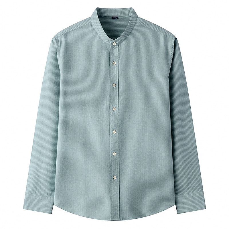Men's Dress Shirt Collarless Shirt Oxford Shirt White Blue Green Long Sleeve Striped Stand Collar Spring &  Fall Wedding Outdoor Clothing Apparel