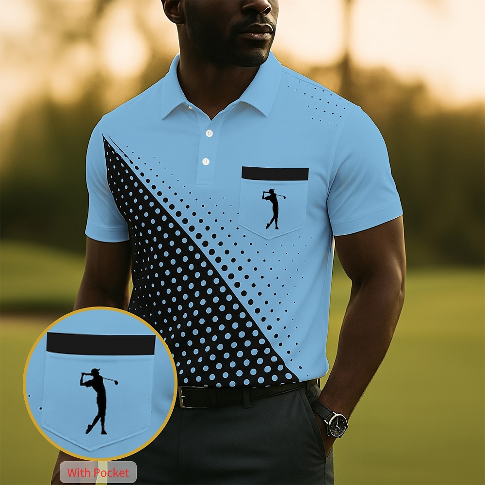 Men's Geometric Golf Sports Polo Shirts Short Sleeve Polo Shirts Collared Shirts Business Casual Outdoor Athleisure Daily Wear 3D Print Summer Blue Purple Green