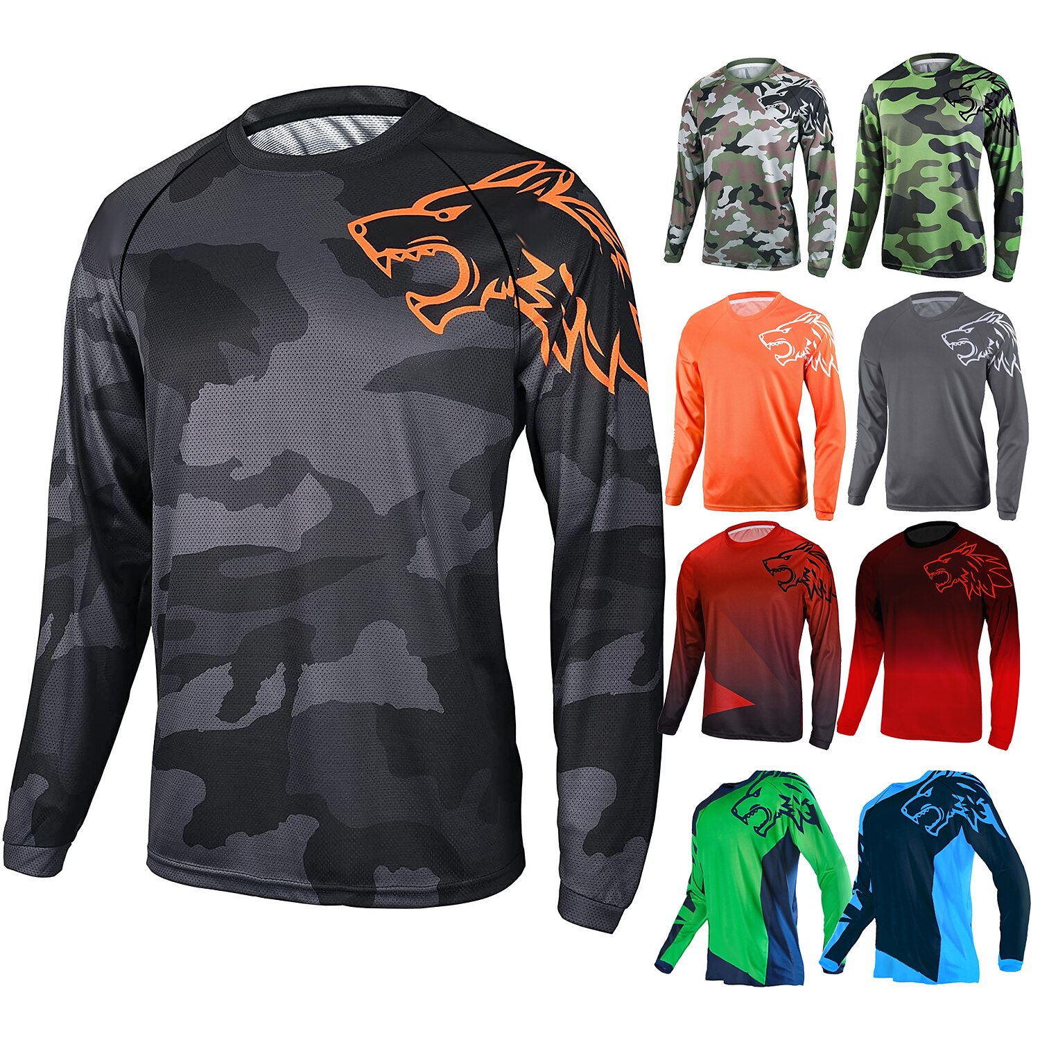 21Grams Men's Downhill Jersey Long Sleeve Bike Top with 3 Rear Pockets Mountain Bike MTB Road Bike Cycling Breathable Moisture Wicking Soft Quick Dry Black Yellow Army Green Wolf Camo / Camouflage