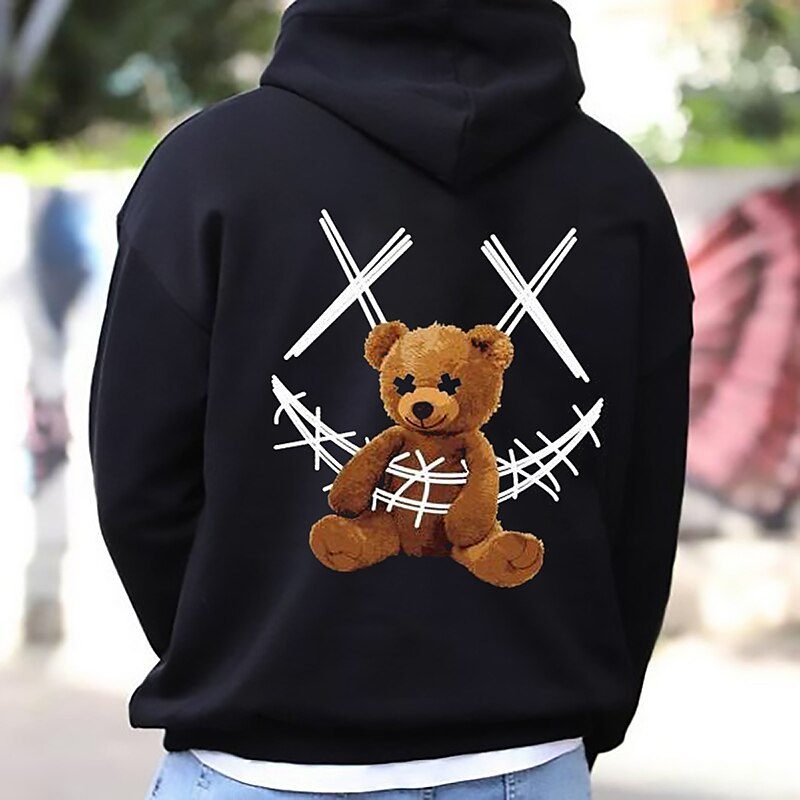 Men's Graphic Bear Print Hoodies Streetwear Sweatshirts Long Sleeve