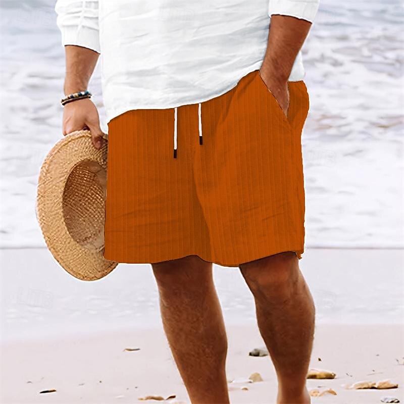 Men's Summer Shorts Beach Shorts Casual Shorts Pocket Drawstring Elastic Waist Plain Comfort Breathable Short Holiday Vacation Beach Hawaiian Boho Black White