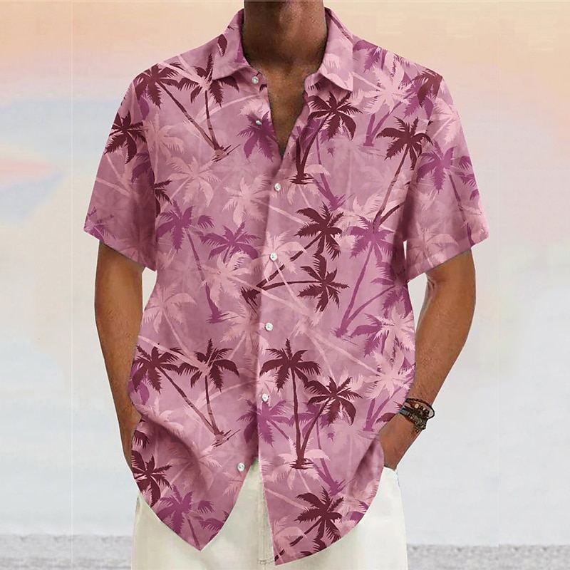 Men's Coconut Tree Tropical Plants Shirt Summer Hawaiian Shirt Aloha Shirt Short Sleeves Shirt Turndown Fashion Designer Casual Outdoor Street Casual Yellow Pink Wine S M L