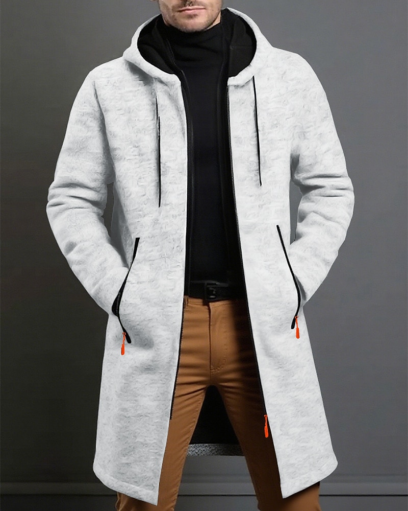 Men's Overcoat Trench Coat Long Trench Coat Vacation Daily Spring Winter  Windproof Warm Outerwear Clothing Apparel Fashion Classic Plain Pocket Hooded Zipper