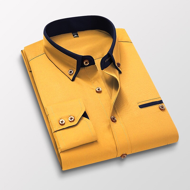 Men's Button Down Collared Non Iron Long Sleeve Plain Collar All Seasons Wedding Work Clothing Apparel Dress Shirt