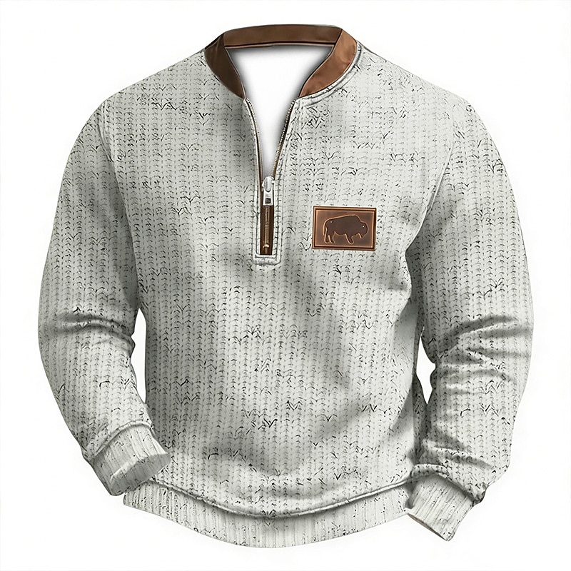 Men's Sweatshirt Quarter Zip Sweatshirt Black White Gray Light Blue Half Zip Color Block Cow Graphic Prints 3D Daily Sports & Outdoor Holiday Polyester Streetwear Casual Spring &  Fall Clothing