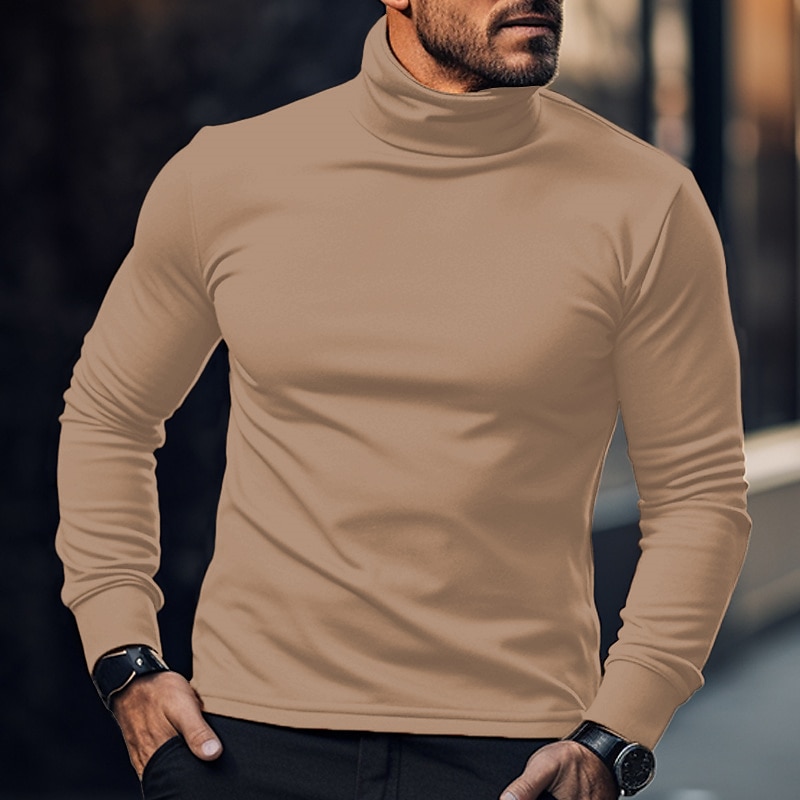 Men's T shirt Tee Tee Top Long Sleeve Shirt Plain Standing Collar Long Sleeve
