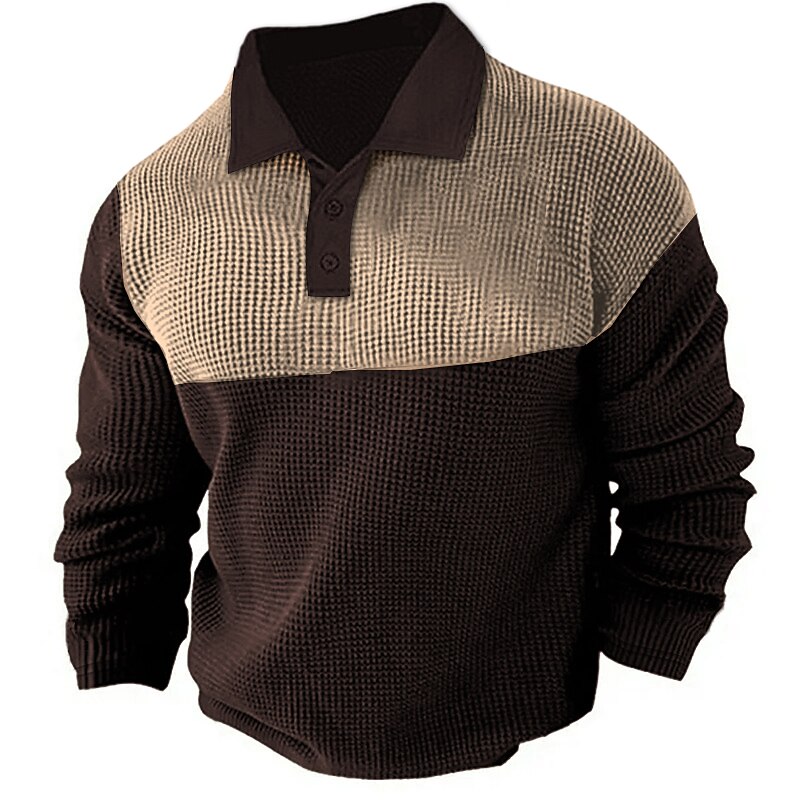 Men's Waffle Casual Holiday Classic Long Sleeve Fashion Basic Color Block Quick Dry Summer Spring Regular Fit Army Green Dark Navy Gray Polo Shirt