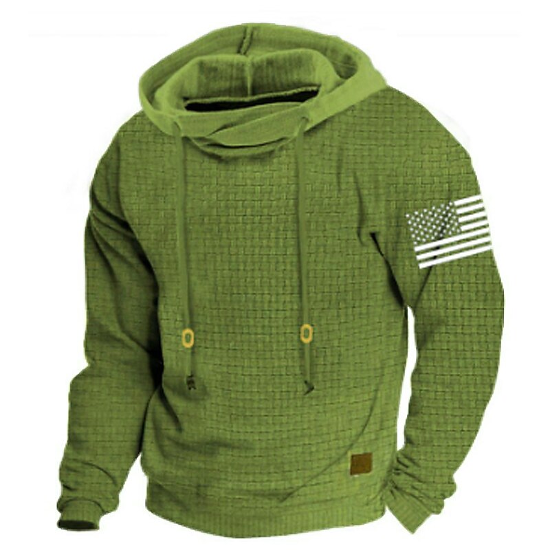  Men's Graphic National Flag Hoodie Casual Waffle Long Sleeve Hoodies Sweatshirts
