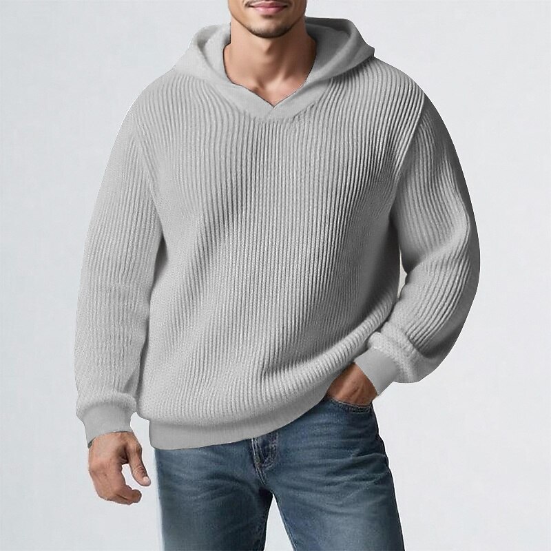 Men's Pullover Sweater Jumper Knit Sweater Ribbed Knit Regular Tops Knitted Plain Hooded Fashion Basic Vacation Daily Wear Clothing Apparel Fall & Winter Black Khaki M L XL