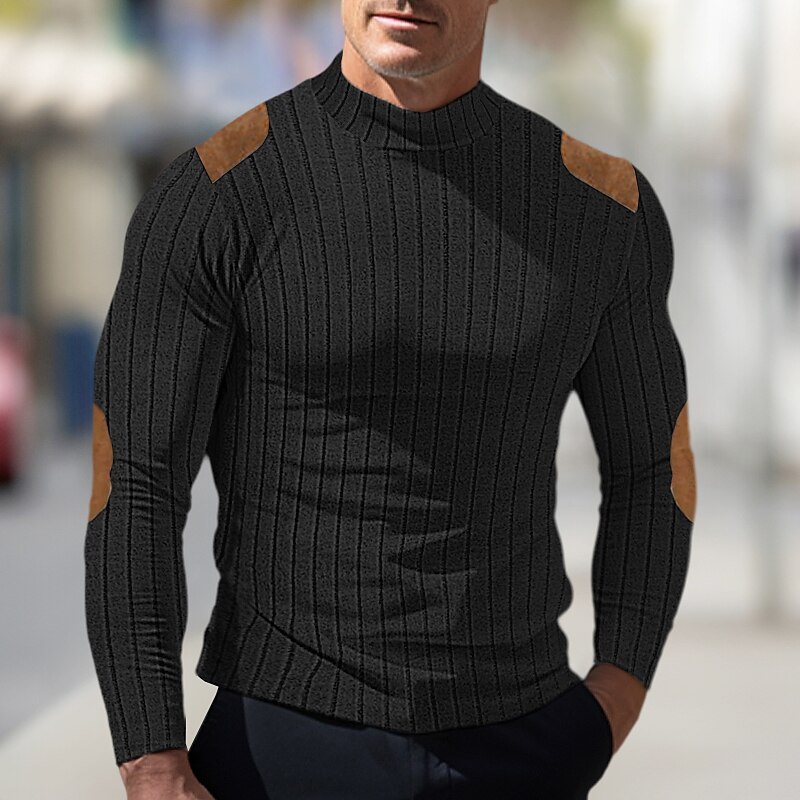 Men's Basic Turtleneck Long Sleeve T-shirt Tee Tops Color Block 