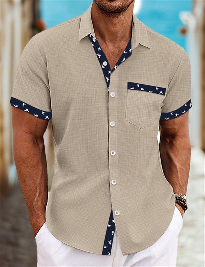 Men's Shirt Linen Shirt Summer Shirt Beach Shirt White Blue Green Short Sleeve Plain Collar Summer Spring Casual Daily Clothing Apparel
