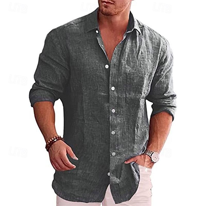Men's Shirt Linen Shirt Cotton Linen Shirt White Cotton Shirt Button Up Shirt Summer Shirt Black White Wine Long Sleeve Plain Lapel Spring &  Fall Hawaiian Holiday Clothing Apparel