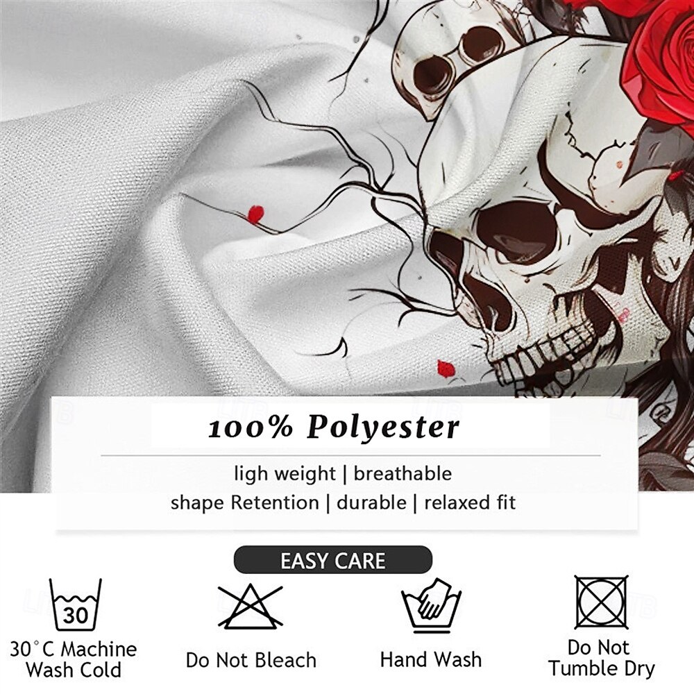 Rose Skull Casual Dark Men's Button Up Shirt Long Sleeve Party Evening Daily Fall Winter Spring & Summer Shirt Collar Button Up 3D Print Thin Black White Blue Purple Green Polyester