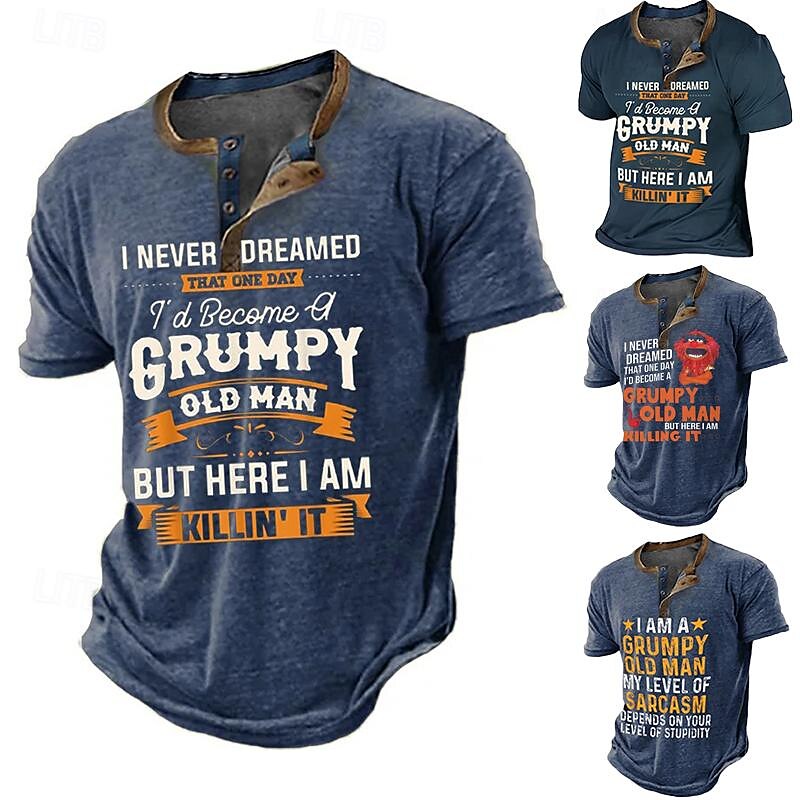 Men's Henley Shirt Tee Graphic Letter Henley Clothing Apparel 3D Print Outdoor Casual Short Sleeve Print Button-Down Vintage Fashion Designer Stylish