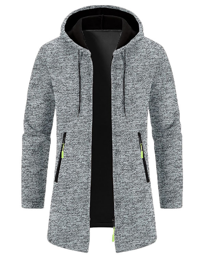 Men's Overcoat Trench Coat Long Trench Coat Vacation Daily Spring Winter  Windproof Warm Outerwear Clothing Apparel Fashion Classic Plain Pocket Hooded Zipper