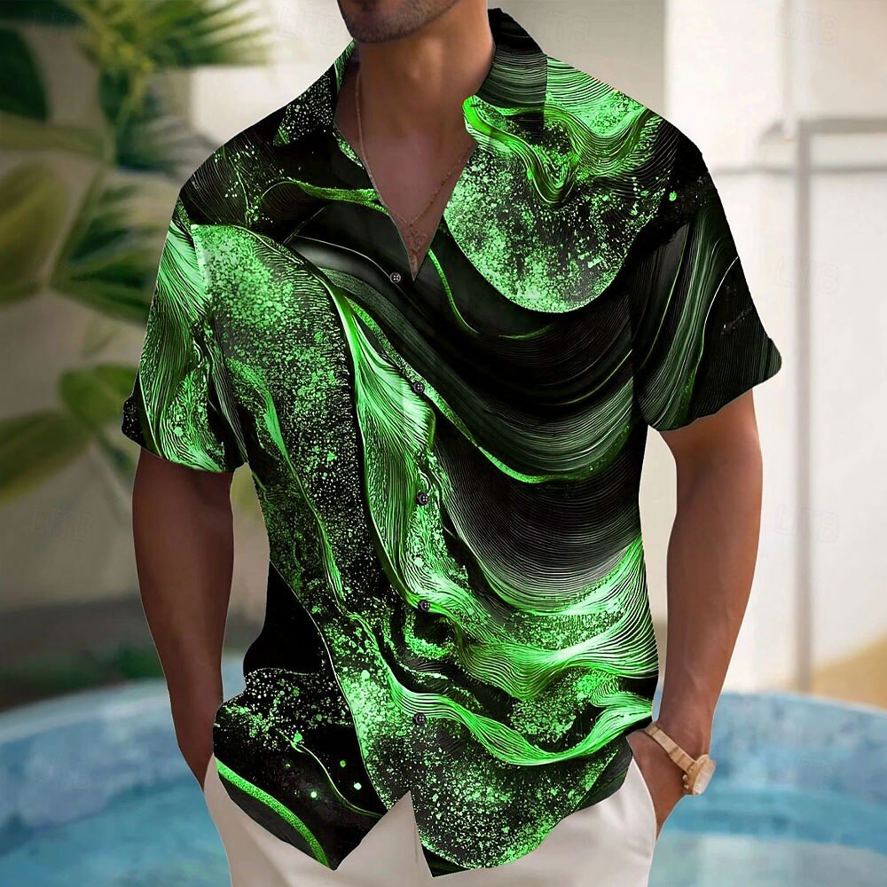 Men's Luxury Abstract Marble Shirt Button Up Shirt Short Sleeve Fashion Casual Vacation Holiday Streetwear Summer Spring Turndown 3D Print Collared Shirts Black White Blue Purple Green