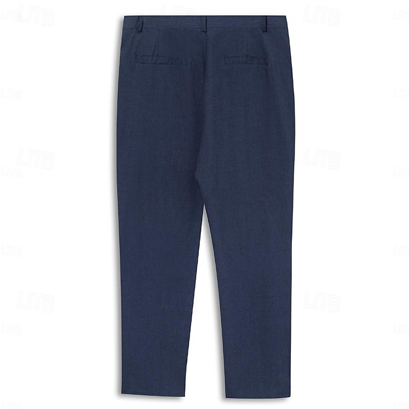 Men's Dress Pants Linen Pants Trousers Summer Pants Beach Pants Front Pocket Straight Leg Plain Comfort Breathable Formal Business Holiday Fashion Basic Black White