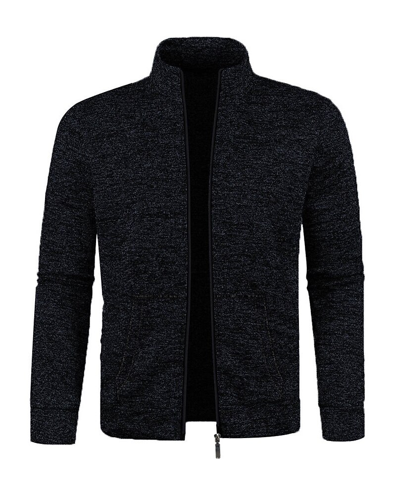 Men's Casual Jacket Sweater Coat Vacation Daily Warm Pocket Fall Winter Plain Fashion Classic Stand Collar Regular Black Navy Blue Blue Gray Jacket