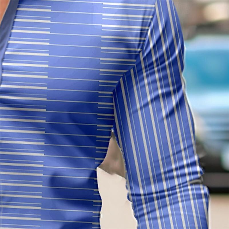 Stripe Men's Business Casual 3D Printed Shirt Outdoor Wear to work Daily Wear Spring & Summer Turndown Long Sleeve Blue Purple Light Blue S M L 4-Way Stretch Fabric Shirt