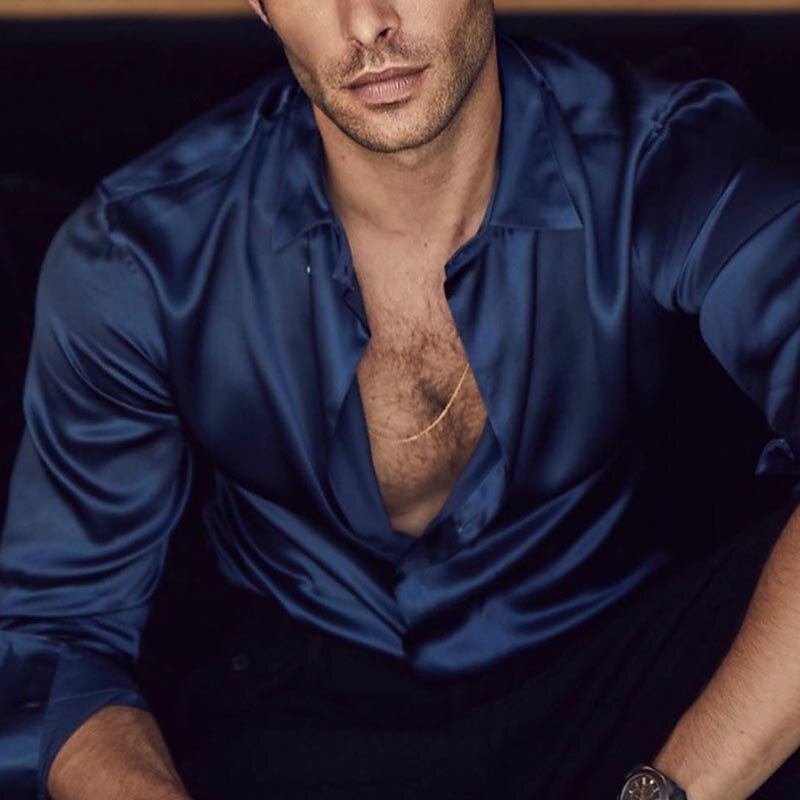 Men's Shirt Button Up Shirt Casual Shirt Satin Long Sleeve Plain Turndown Daily 