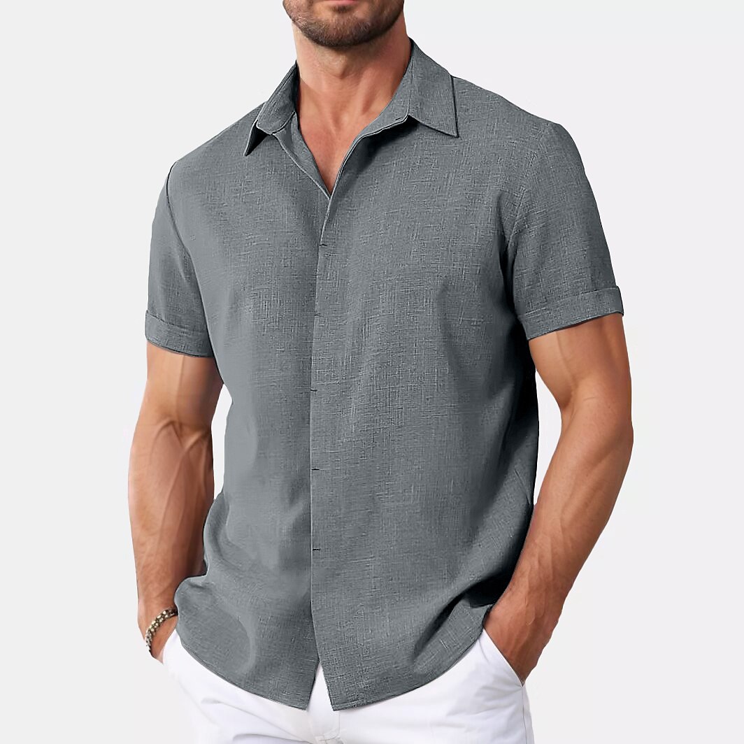 Men's Shirt Linen Shirt Summer Shirt Casual Shirt Beach Shirt Button Down Shirt Plain Casual Daily Black White Pink Blue Short Sleeve Collar Summer Clothing Apparel