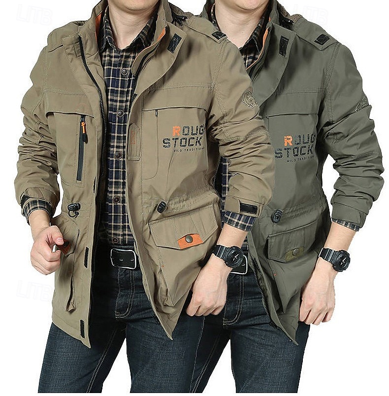 Men's Waterproof Rain Jacket Military Cargo Jacket Tactical Jacket Casual Hooded Cargo Sports Coat Windbreaker Outdoor Warm Windproof Winter Coat Jacket Top Hunting Fishing Army Green Softshell Jacket