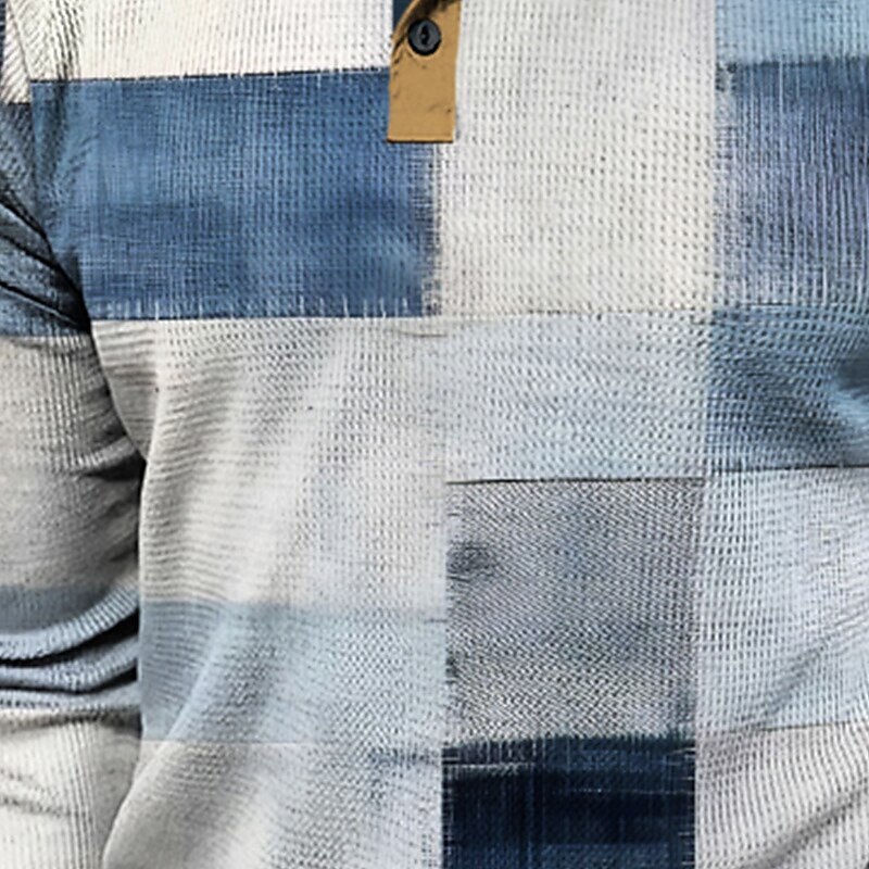 Men's Fashion Casual 3D Printed Waffle Henley Outdoor Holiday Festival Long Sleeve Spring &  Fall Clothing T-Shirt