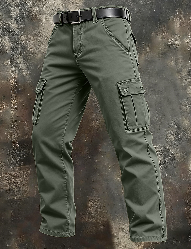 Men's Cargo Pants Trousers Work Pants Buttons Multi Pocket Plain Wearable Full Length Outdoor Daily Camping & Hiking Vacation Fashion Black Army Green Inelastic