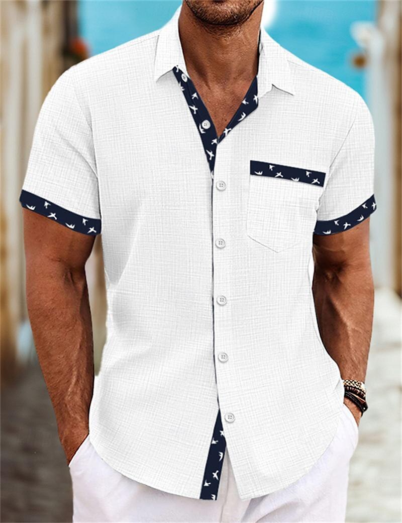 Men's Shirt Linen Shirt Summer Shirt Beach Shirt White Blue Green Short Sleeve Plain Collar Summer Spring Casual Daily Clothing Apparel