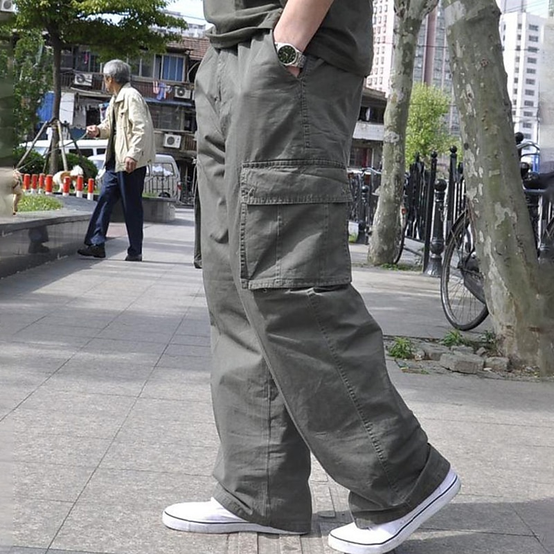 Men's Cargo Pants Cargo Trousers Baggy Pocket Plain Comfort Breathable Outdoor Daily Going out 100% Cotton Casual Big and Tall Black Green