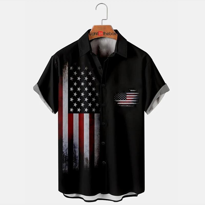 American Independence Day Men's American Flag Shirt Button Up Shirt Short Sleeve Fashion Streetwear Designer Outdoor Daily Independence Day Summer Spring Turndown Print White Red Khaki Black+Gray Gray